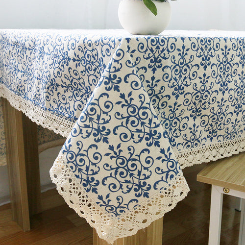 WINLIFE Arrivals Chinese Classical Blue and White Porcelain Lace Tablecloth