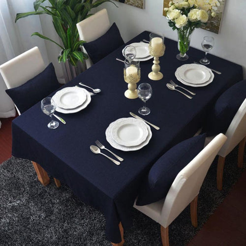 Classical  Minimalist 100% Cotton Solid Navy Blue Color Tablecloth Table Dustproof Cloth